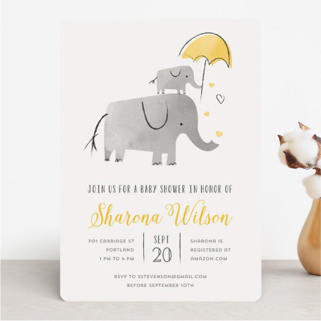 Baby shower cards - Elephants illustration