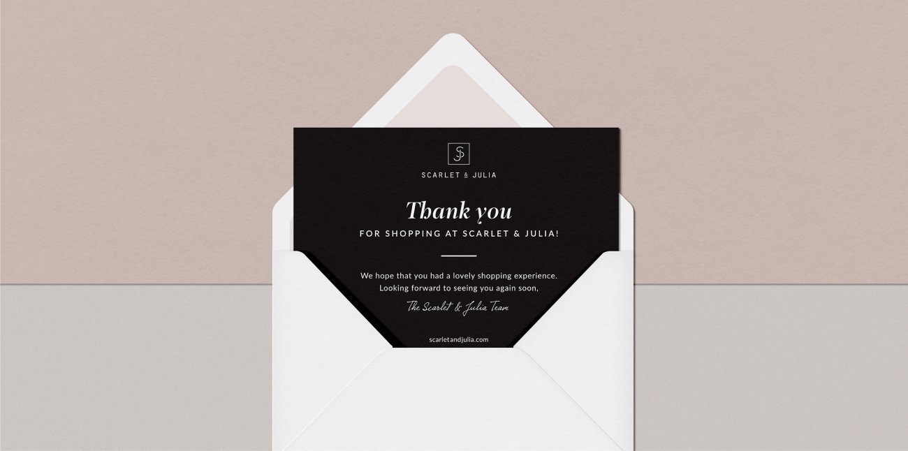 Printed thank you card for ecommerce clients