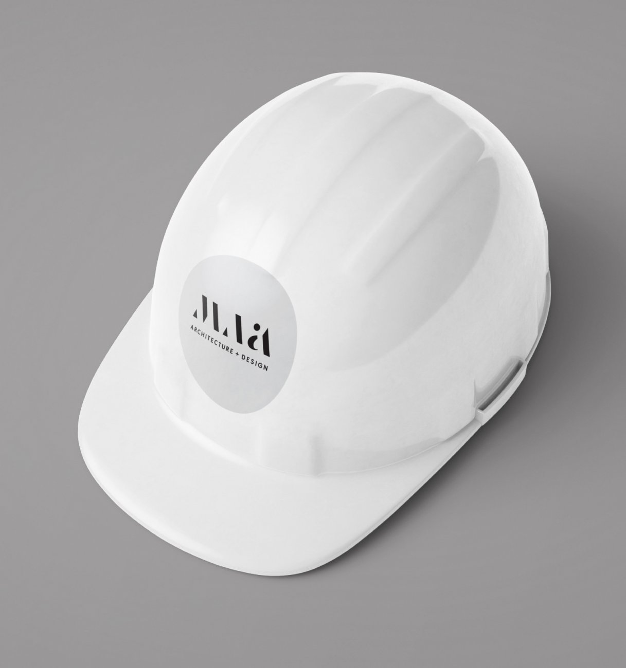 Architect hard hat with branding collateral (sticker)